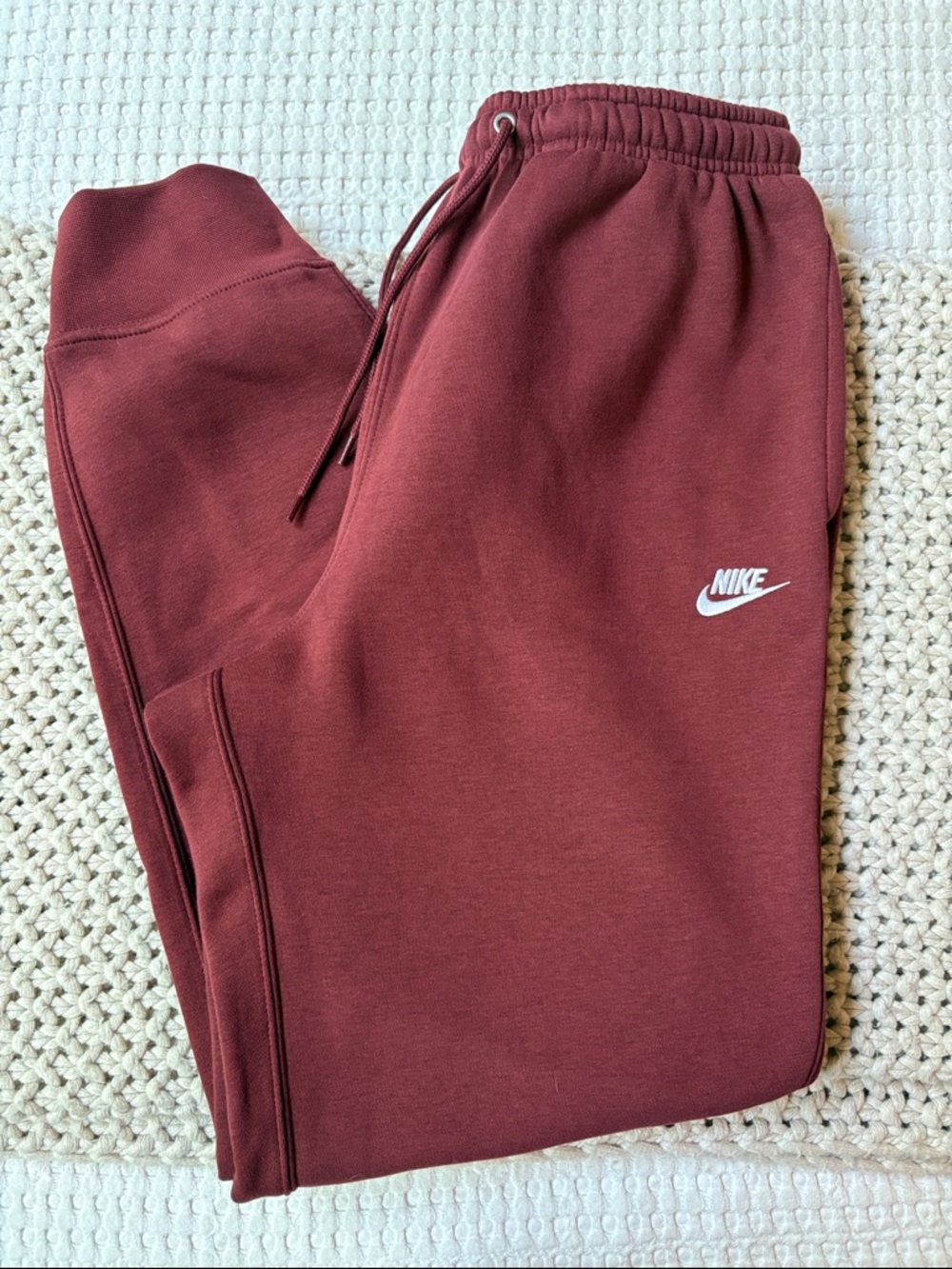 Nike Men’s Burgundy Jogger Sweatpants with White Logo